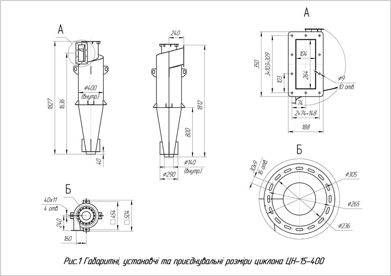 Габаритні розміри циклона ЦН-15-400