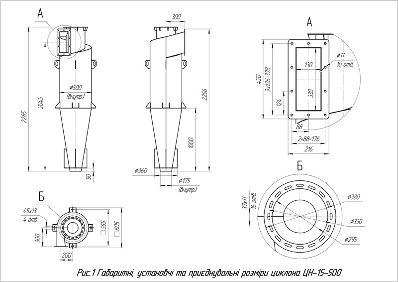 Габаритные размеры циклона ЦН-15-500